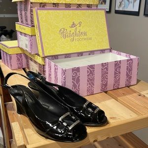 Brighton black patent sling back sandal